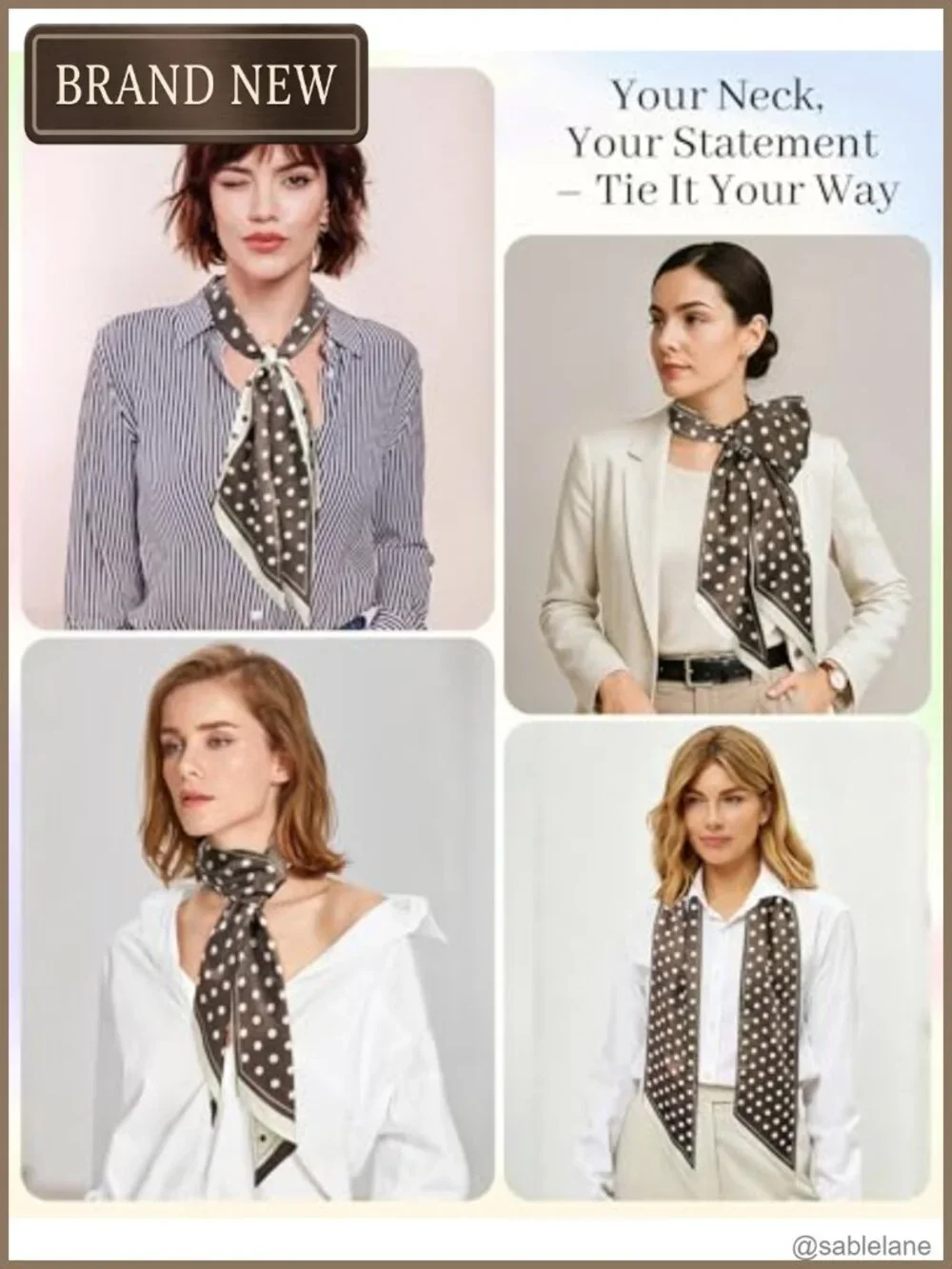 Satin Touch Polyester Scarf, Skinny Neck Scarf for Handbags & Hair
